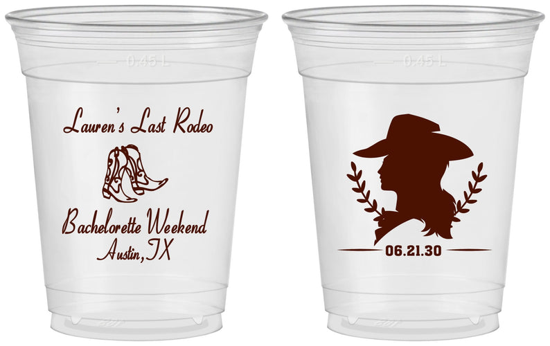 Custom Bachelorette 16 oz Soft Sided Clear Cups - Last Rodeo | 60022