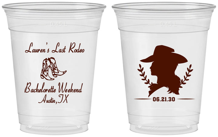 Custom Bachelorette 16 oz Soft Sided Clear Cups - Last Rodeo | 60022