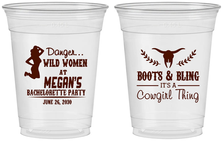 Custom Bachelorette 16 oz Soft Sided Clear Cups - Boots And Bling | 60023