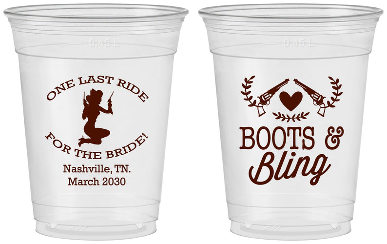 Custom Bachelorette 16 oz Soft Sided Clear Cups - One Last Ride | 60024