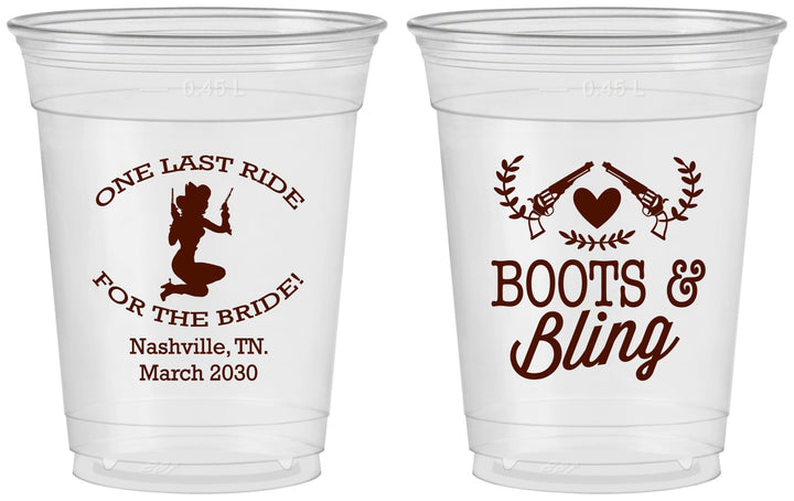Custom Bachelorette 16 oz Soft Sided Clear Cups - One Last Ride | 60024