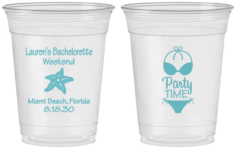 Custom Bachelorette 16 oz Soft Sided Clear Cups - Bikini | 60027