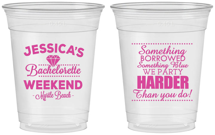 Custom Bachelorette 16 oz Soft Sided Clear Cups - Something Borrowed | 60028
