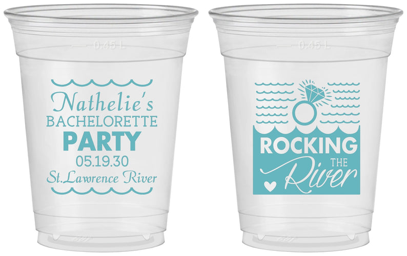 Custom Bachelorette 16 oz Soft Sided Clear Cups - Rocking The River | 60033