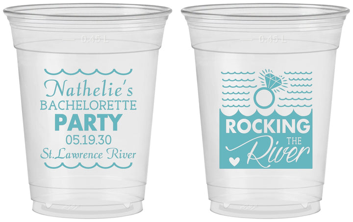 Custom Bachelorette 16 oz Soft Sided Clear Cups - Rocking The River | 60033