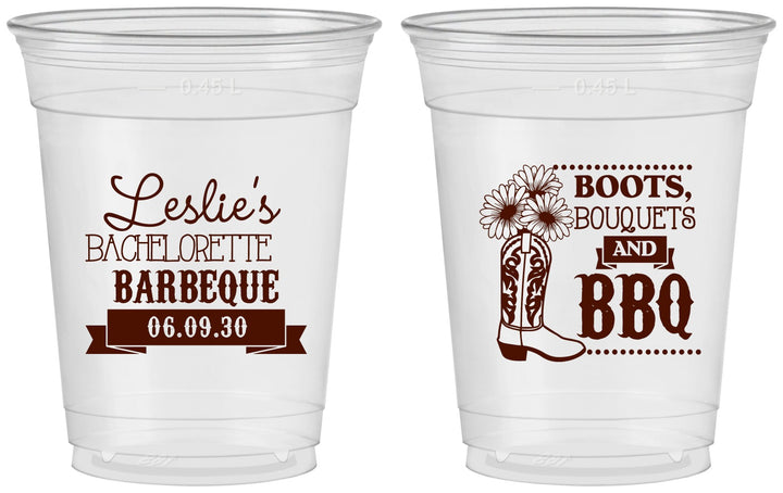 Custom Bachelorette 16 oz Soft Sided Clear Cups - Boots Bouquets Bbq | 60035