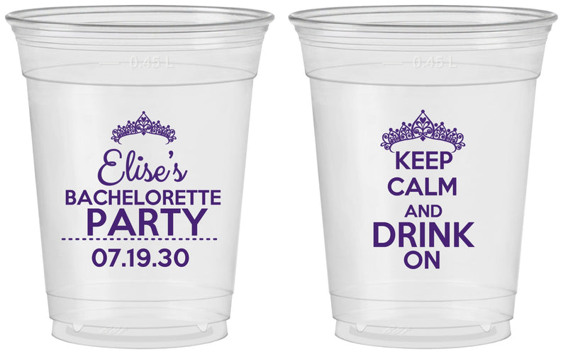 Custom Bachelorette 16 oz Soft Sided Clear Cups - Keep Calm Drink On | 60036