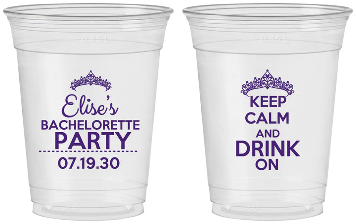 Custom Bachelorette 16 oz Soft Sided Clear Cups - Keep Calm Drink On | 60036