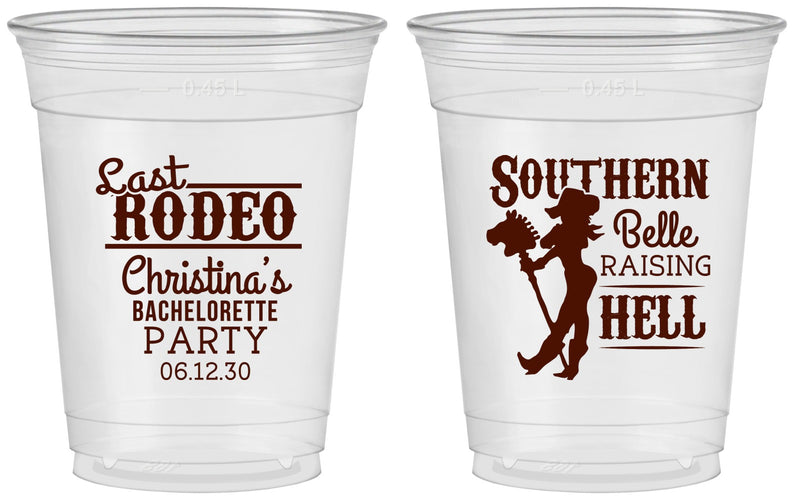 Custom Bachelorette 16 oz Soft Sided Clear Cups - Raising Hell Last Rodeo | 60042