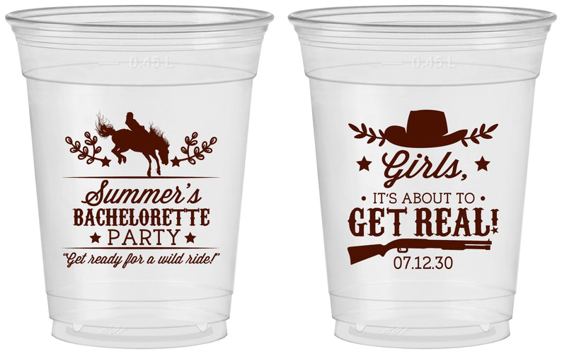 Custom Bachelorette 16 oz Soft Sided Clear Cups - Its About To Get Real | 60043