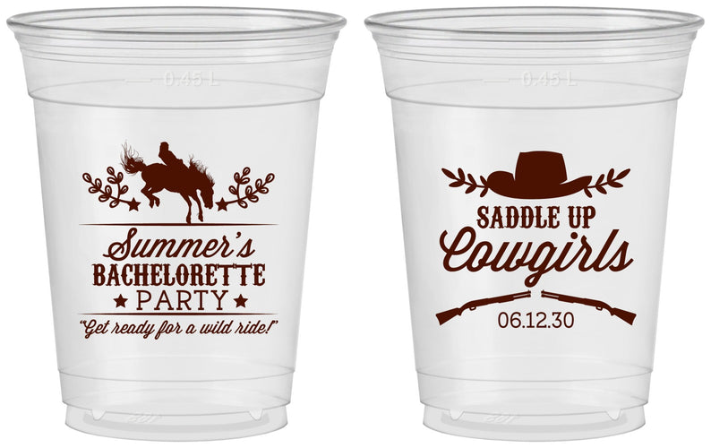 Custom Bachelorette 16 oz Soft Sided Clear Cups - Saddle Up Cowgirls | 60045