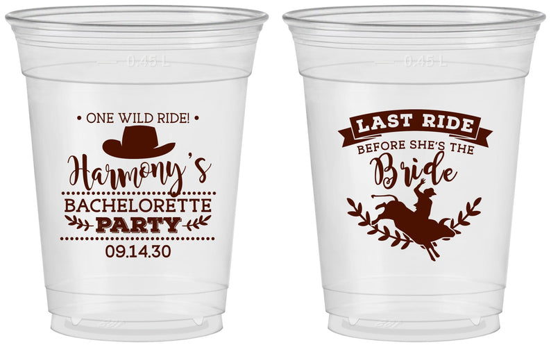 Custom Bachelorette 16 oz Soft Sided Clear Cups - Last Ride Before Bride | 60046