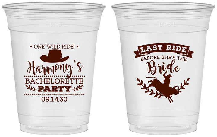 Custom Bachelorette 16 oz Soft Sided Clear Cups - Last Ride Before Bride | 60046