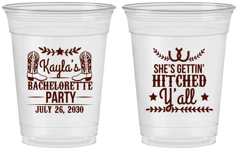 Custom Bachelorette 16 oz Soft Sided Clear Cups - Getting Hitched Yall | 60047