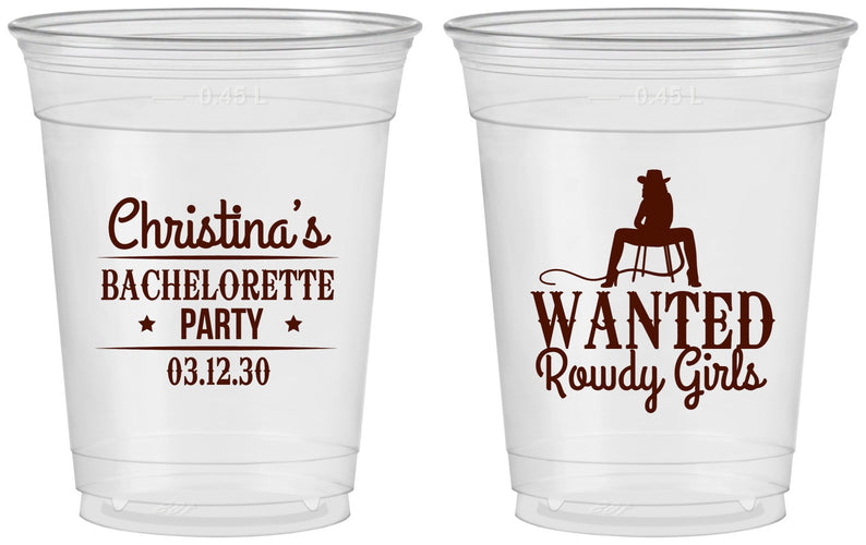 Custom Bachelorette 16 oz Soft Sided Clear Cups - Wanted Rowdy Girls | 60049