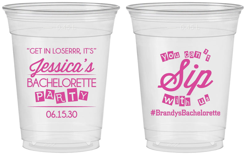 Custom Bachelorette 16 oz Soft Sided Clear Cups - Cant Sip With Us | 60050