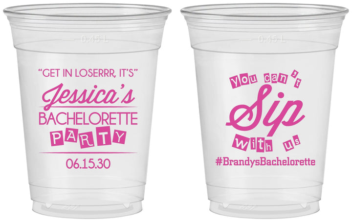 Custom Bachelorette 16 oz Soft Sided Clear Cups - Cant Sip With Us | 60050