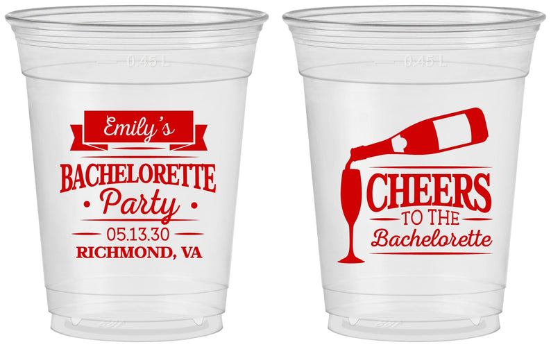 Custom Bachelorette 16 oz Soft Sided Clear Cups - Cheers | 60052