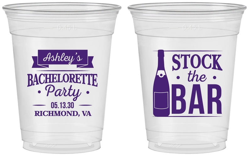 Custom Bachelorette 16 oz Soft Sided Clear Cups - Stock The Bar | 60053
