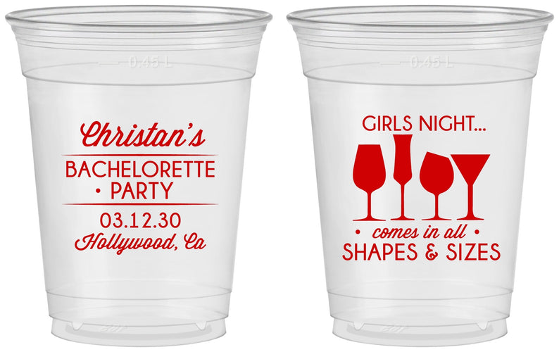 Custom Bachelorette 16 oz Soft Sided Clear Cups - Girls Night | 60054