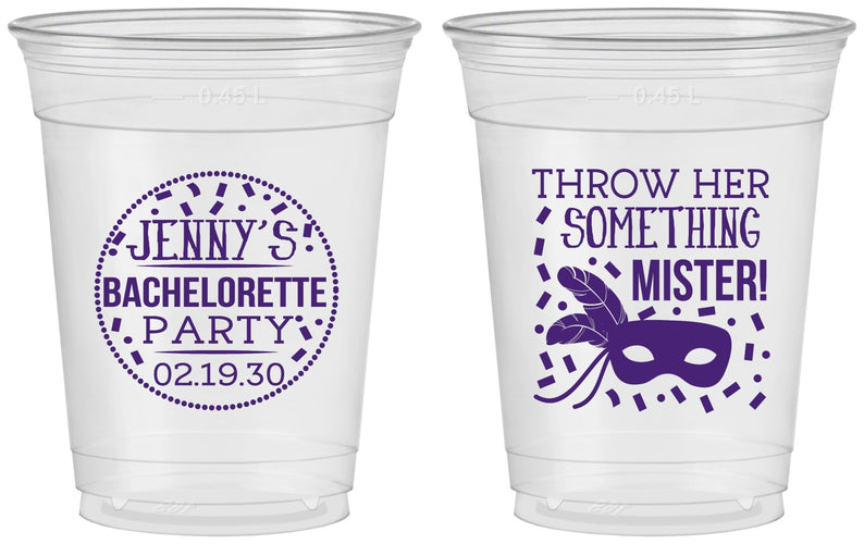 Custom Bachelorette 16 oz Soft Sided Clear Cups - Mardi Gras | 60055