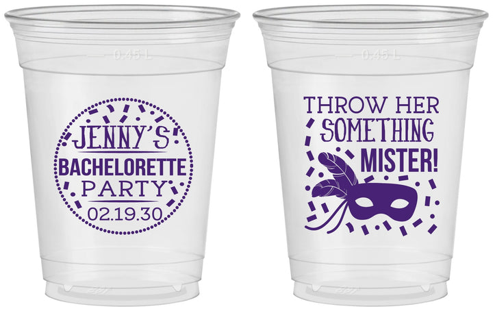 Custom Bachelorette 16 oz Soft Sided Clear Cups - Mardi Gras | 60055