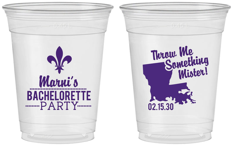 Custom Bachelorette 16 oz Soft Sided Clear Cups - Mardi Gras | 60056