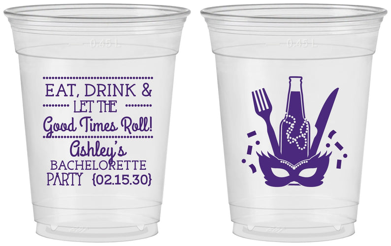 Custom Bachelorette 16 oz Soft Sided Clear Cups - Mardi Gras | 60057