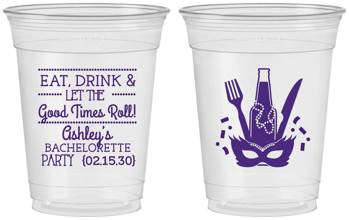 Custom Bachelorette 16 oz Soft Sided Clear Cups - Mardi Gras | 60057