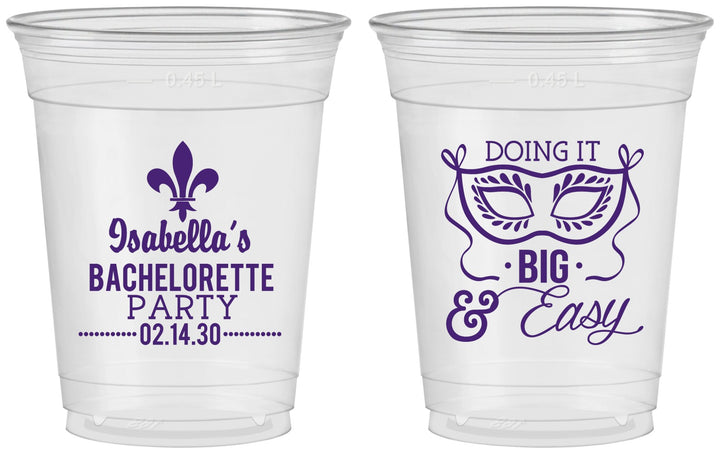 Custom Bachelorette 16 oz Soft Sided Clear Cups - Mardi Gras | 60059