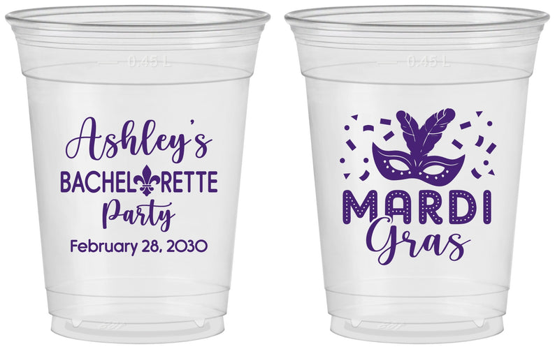 Custom Bachelorette 16 oz Soft Sided Clear Cups - Mardi Gras | 60060