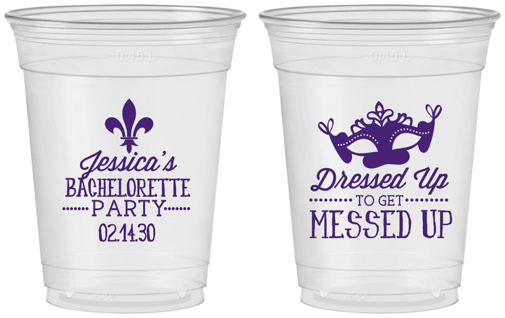 Custom Bachelorette 16 oz Soft Sided Clear Cups - Mardi Gras | 60061