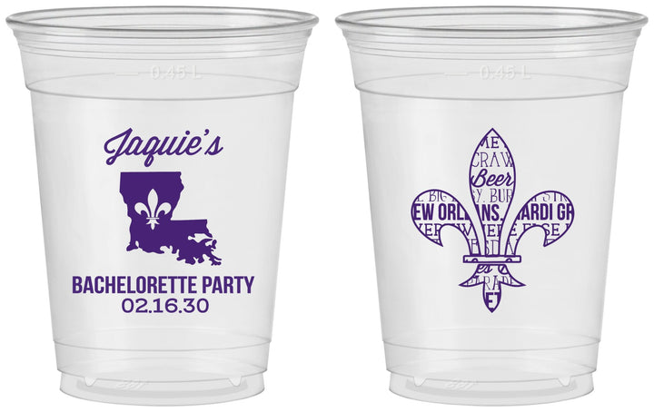 Custom Bachelorette 16 oz Soft Sided Clear Cups - Mardi Gras | 60062