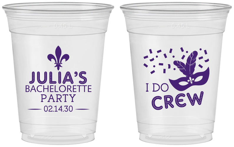 Custom Bachelorette 16 oz Soft Sided Clear Cups - Mardi Gras I Do Crew | 60063