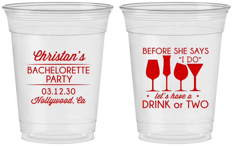 Custom Bachelorette 16 oz Soft Sided Clear Cups - Before She Says I Do | 60064