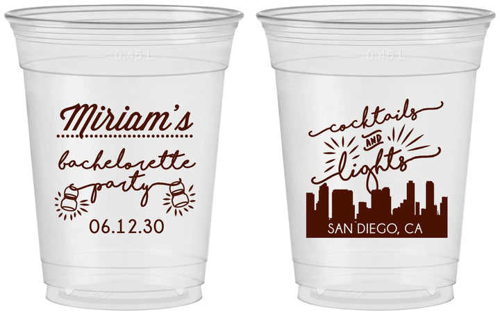 Custom Bachelorette 16 oz Soft Sided Clear Cups - San Diego | 60067