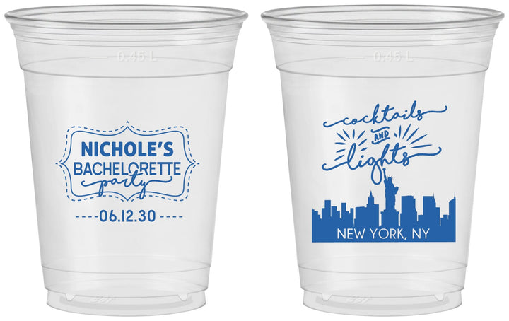 Custom Bachelorette 16 oz Soft Sided Clear Cups - New York | 60069