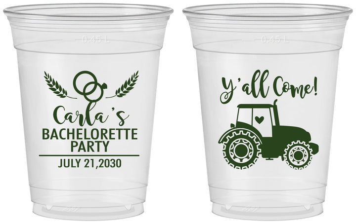 Custom Bachelorette 16 oz Soft Sided Clear Cups - Tractor Farm | 60070