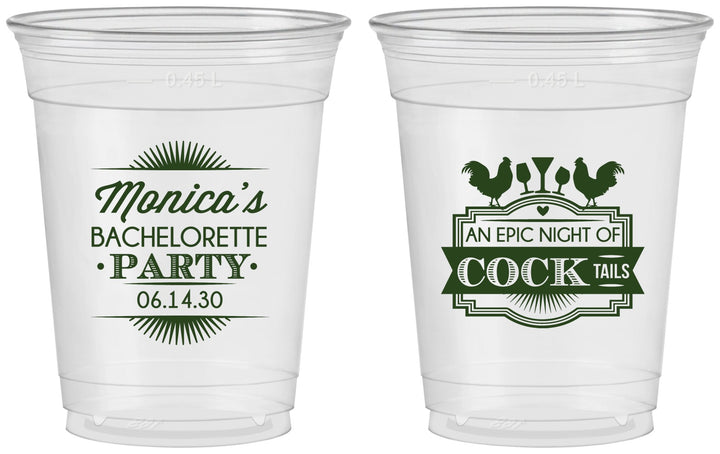 Custom Bachelorette 16 oz Soft Sided Clear Cups - Epic Night Of Cocktails | 60071