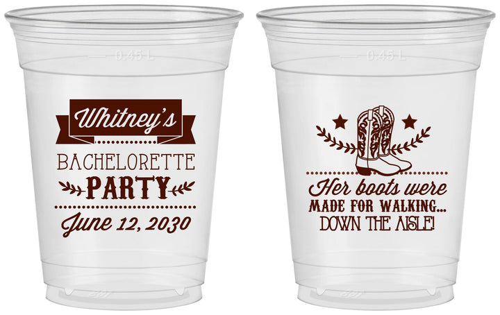 Custom Bachelorette 16 oz Soft Sided Clear Cups - Cowgirl Boots | 60072