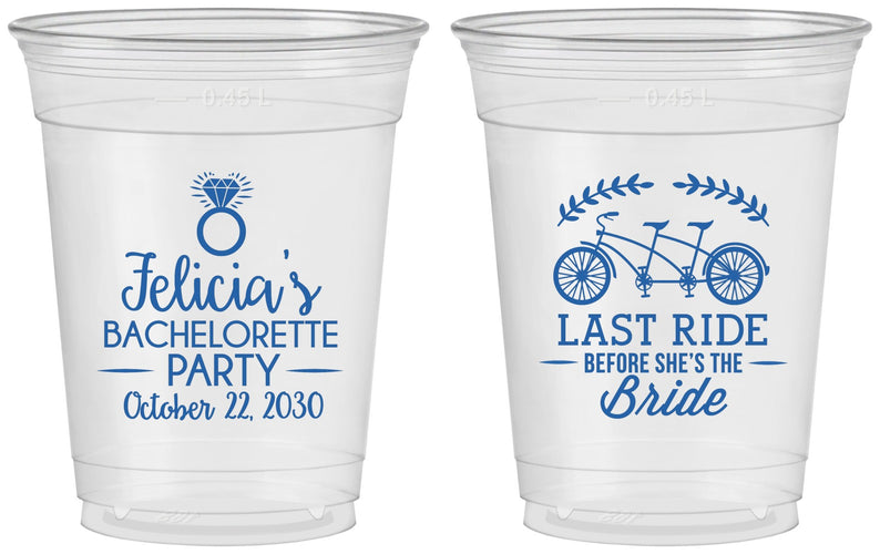 Custom Bachelorette 16 oz Soft Sided Clear Cups - Last Ride Before Bride | 60073