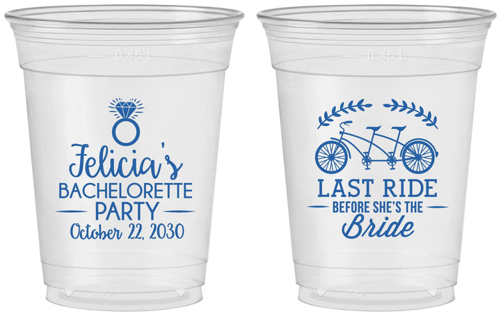 Custom Bachelorette 16 oz Soft Sided Clear Cups - Last Ride Before Bride | 60073