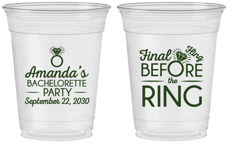 Custom Bachelorette 16 oz Soft Sided Clear Cups - Final Fling Before The Ring | 60074