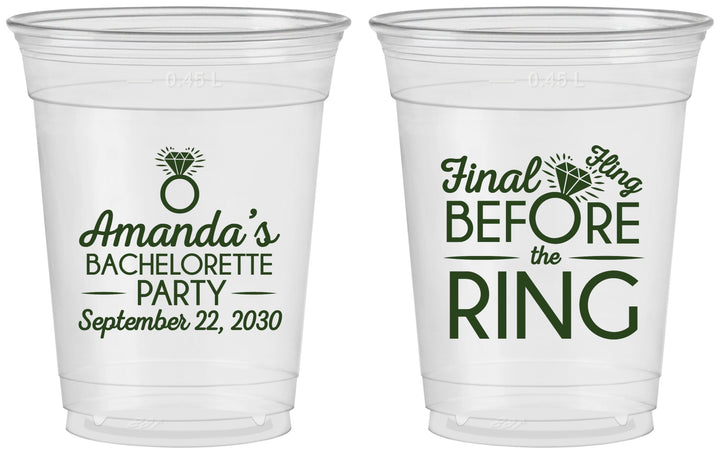Custom Bachelorette 16 oz Soft Sided Clear Cups - Final Fling Before The Ring | 60074