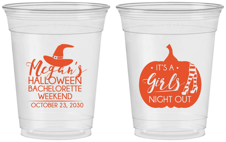 Custom Bachelorette 16 oz Soft Sided Clear Cups - Halloween Girls Night Out | 60077
