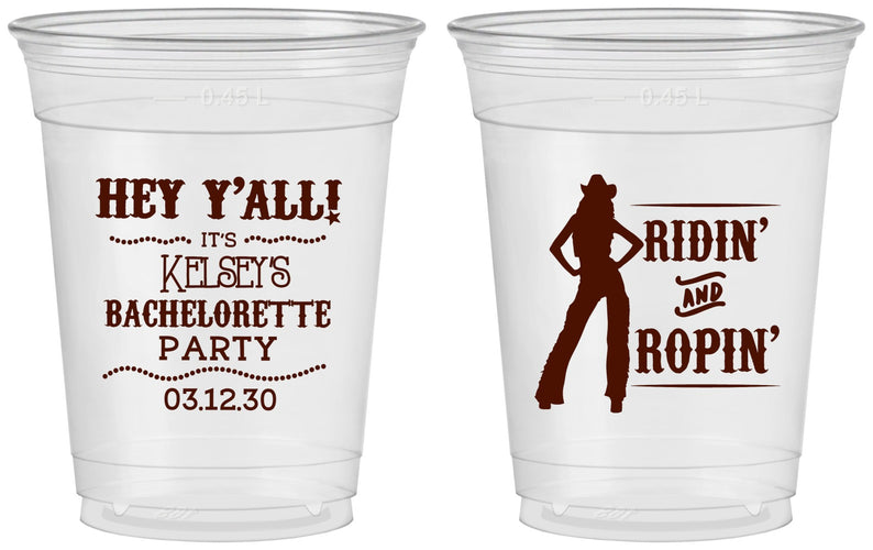 Custom Bachelorette 16 oz Soft Sided Clear Cups - Ridin And Ropin | 60078