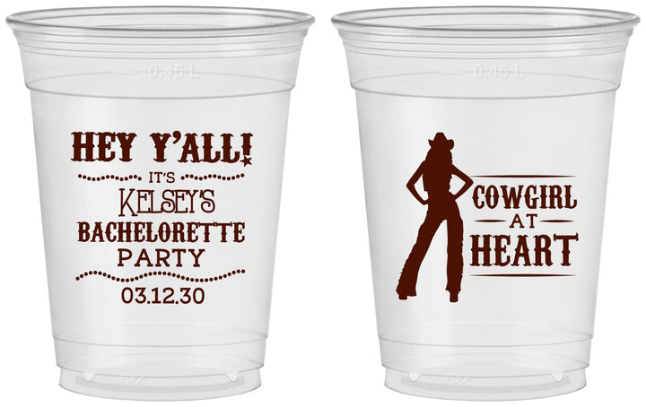 Custom Bachelorette 16 oz Soft Sided Clear Cups - Cowgirl At Heart | 60079
