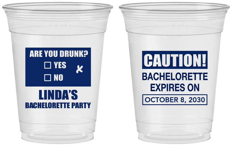 Custom Bachelorette 16 oz Soft Sided Clear Cups - Caution | 60082