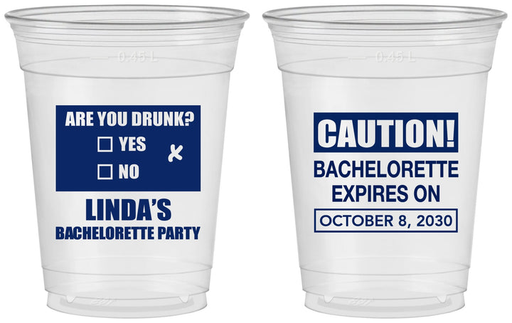 Custom Bachelorette 16 oz Soft Sided Clear Cups - Caution | 60082
