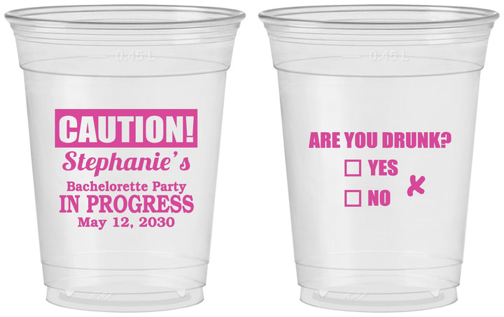 Custom Bachelorette 16 oz Soft Sided Clear Cups - Drunk Yes Or No | 60083